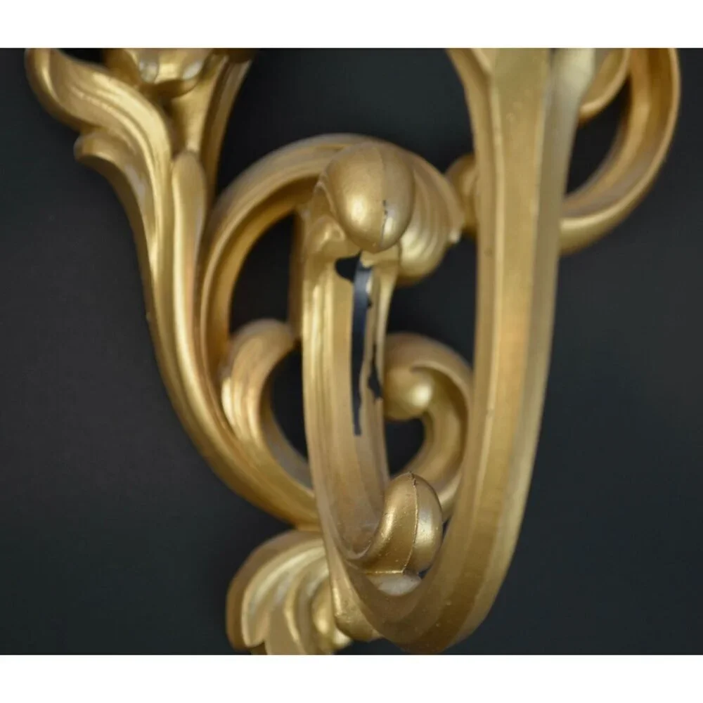 Syroco Vintage Hollywood Regency Gold Painted Candle Sconces with Milkglass Voti